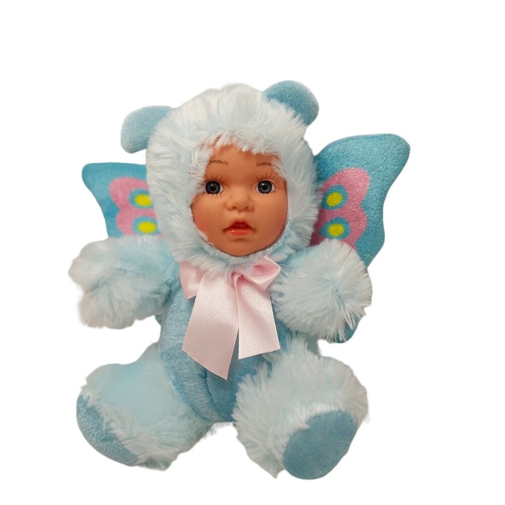 Megatoys Baby Doll Plastic Baby Face Blue Buttery Costume Plush Stuffed 8"